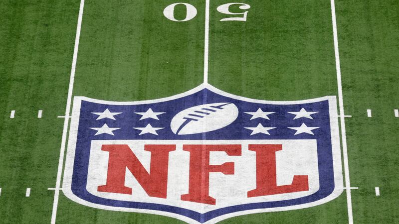 FILE - The NFL shield is displayed at midfield during the Super Bowl 59 NFL football game,...