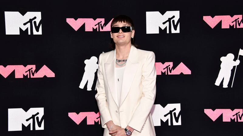 Peso Pluma arrives at the MTV Video Music Awards on Tuesday, Sept. 12, 2023, at the Prudential...